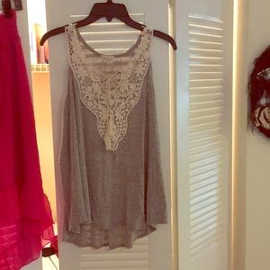 Grey tank top with embroidered top